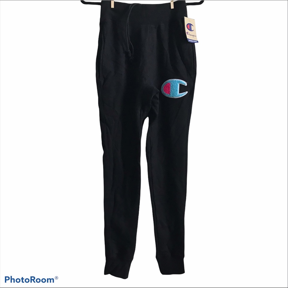 NWT Champion Black Joggers with Chenille Logo / XS